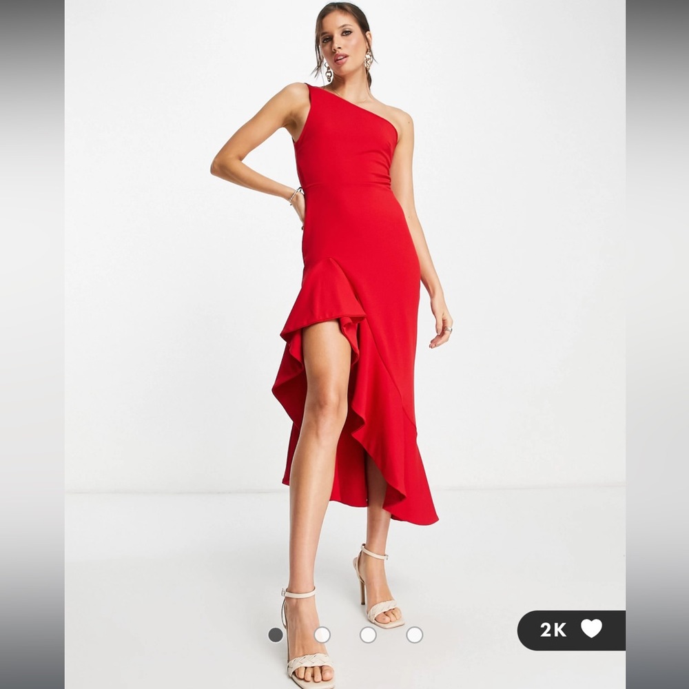 True Violet one shoulder ruffle midi dress